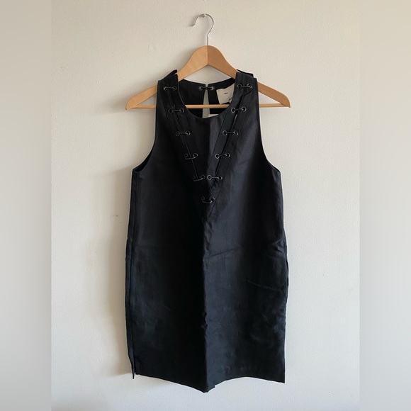 3.1 Phillip Lim, Black Linen Mini Dress w/ Metal Detailing, US 6 - Picture 1 of 7